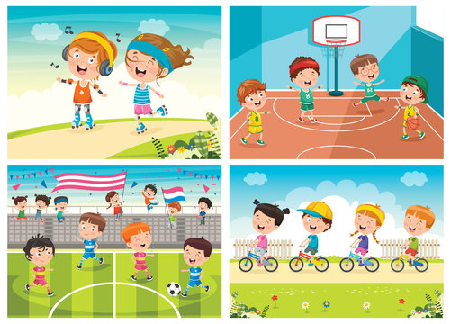 Collection Of Kids Making Various Sports