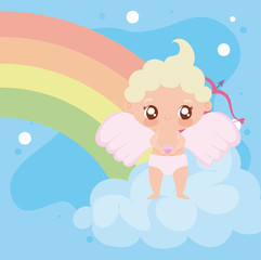 Baby cupid cartoon and rainbow vector design