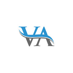 Initial VA Letter Linked Logo. Creative Letter VA Logo Vector With Blue and Grey Colors. VA Logo Design.