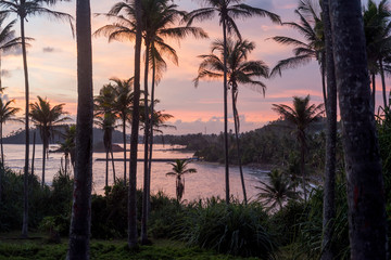 Sunset over the ocean bay in Sri Lanka