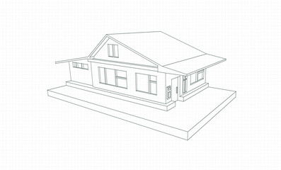 Technical drawing country cottage in style 3d