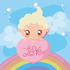 Baby cupid cartoon and rainbow vector design