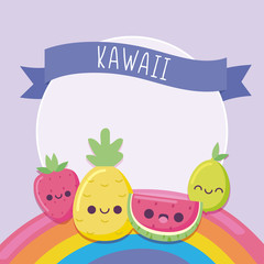 kawaii fruits cartoons vector design