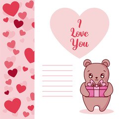 Bear cartoon with gift of valentines day vector design