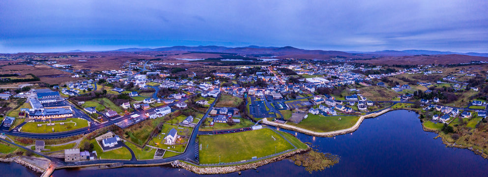 Aerial view of the skyline of Dungloe in County Donegal - Ireland