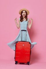Fototapeta na wymiar girl in a dress with suitcase