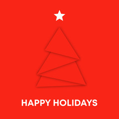 Minimal christmas card, happy holidays red, christmas tree