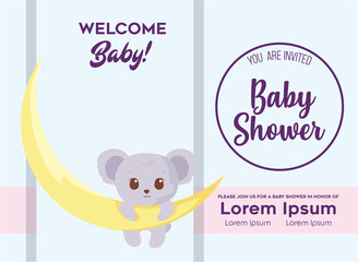 Baby shower invitation with koala cartoon vector design