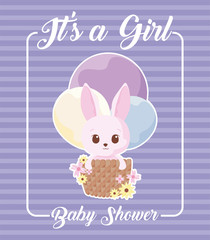 Baby shower invitation with rabbit cartoon vector design