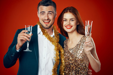 young couple celebrating with champagne