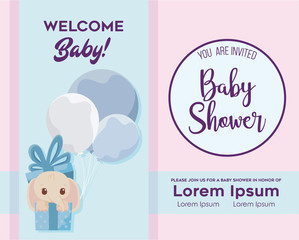 Baby shower invitation with elephant cartoon vector design