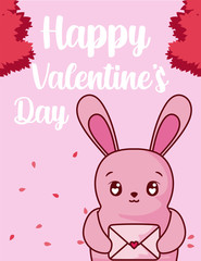Rabbit cartoon with card of valentines day vector design