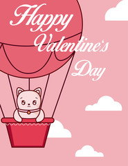 Cat cartoon inside hot air balloon of valentines day vector design