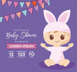 Baby shower invitation with baby cartoon vector design