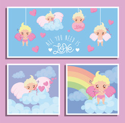 Cupid babies cartoons of valentines day vector design