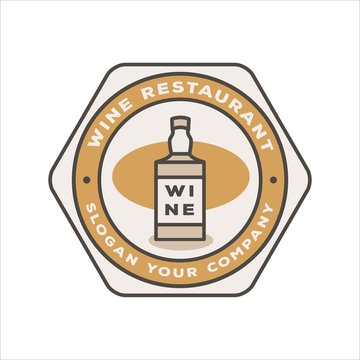 Vintage Logo Design, Liquor / Wine Bottle with a hexagon shape