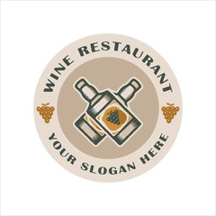 Vintage Retro Logo Design Stamp, 2 Bottles of Liquor / Wine crosses with grapes