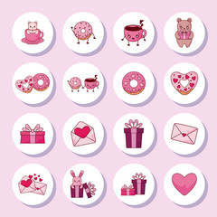 Love and valentines day icon set vector design