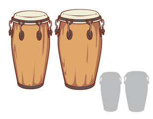 Conga drums and it's silhouette set.