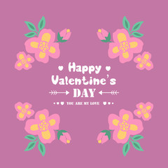 Happy valentine greeting card Design, with pink and unique yellow wreath frame. Vector