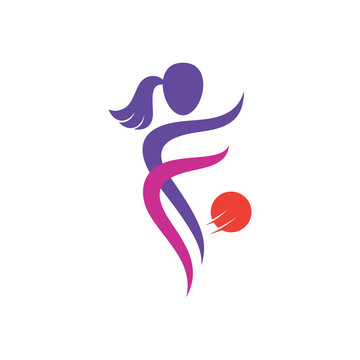 recommend clip art: Female football logo, initial letter f logo concept with woman silhouette shape, logo vector for female/girl sport, soccer logo