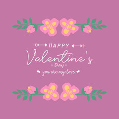 Pink and yellow wreath frame decor, with elegant magenta background, for happy valentine greeting card design. Vector