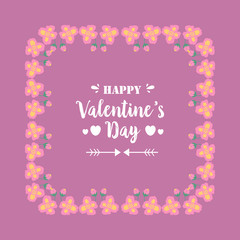 Happy valentine invitation card design, with beautiful ornate of leaf and flower frame. Vector