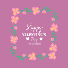 Fototapeta na wymiar Beautiful pink and yellow floral frame, for romantic happy valentine greeting card design. Vector