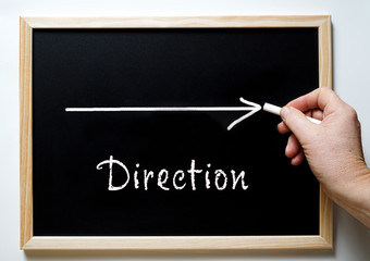 the word direction on a blackboard