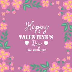 Fototapeta na wymiar Elegant greeting card for happy valentine, with seamless ornate leaf floral frame. Vector