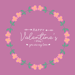 Fototapeta na wymiar Elegant happy valentine greeting card Design, with unique pattern leaf and wreath frame. Vector