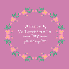 Beautiful leaf and flower frame decoration, for happy valentine greeting card template design. Vector