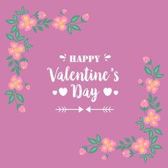 Cute pink and yellow floral frame, for happy valentine greeting card design. Vector