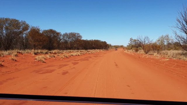 Australian Outback Off-road Adventure On Quad Bikes In Central Australia. Dirt Trail Into The Finke River Just South Of Alice Springs