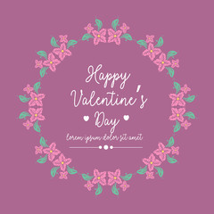 Happy valentine greeting card design, with seamless pink wreath frame. Vector