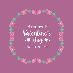 Elegant happy valentine invitation card design, with romantic leaf and pink flower frame. Vector