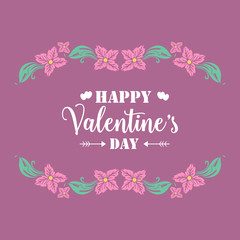 Fototapeta na wymiar Elegant happy valentine invitation card design, with romantic leaf and pink flower frame. Vector
