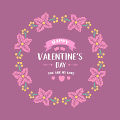 Beautiful pink wreath frame decor, for romantic happy valentine invitation card design. Vector