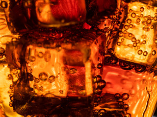 close up bubble cola glass drink flow background
