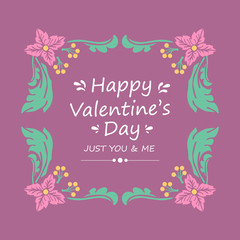 Elegant Happy valentine greeting card template design, with beautiful pink wreath frame. Vector