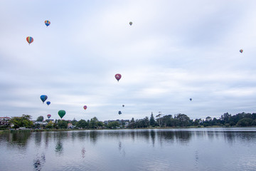 Balloons over lake