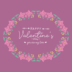 Elegant Happy valentine greeting card template design, with beautiful pink wreath frame. Vector