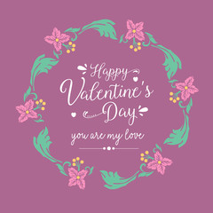 Cute leaf and floral frame design, for happy valentine greeting card design. Vector
