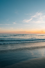 The Pacific Ocean at sunset in Santa Monica, California