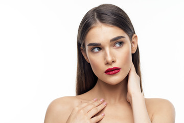 beautiful woman bare shoulders clean skin