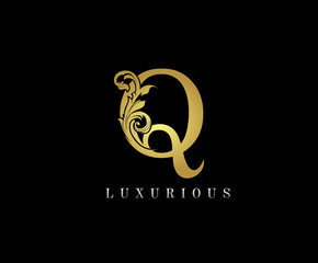 Gold Q Luxury Logo Icon, Classy Q Letter Logo Design.
