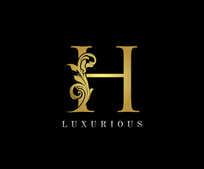 Gold H Luxury Logo Icon, Classy H Letter Logo Design.