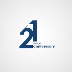 21 Years Anniversary emblem template design with dark blue number style - obrazy, fototapety, plakaty