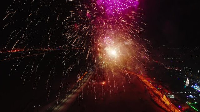 Colorful fireworks in new year in the downtown of the night sky with colored light