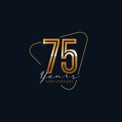 75 Years Anniversary badge with gold style Vector Illustration - obrazy, fototapety, plakaty
